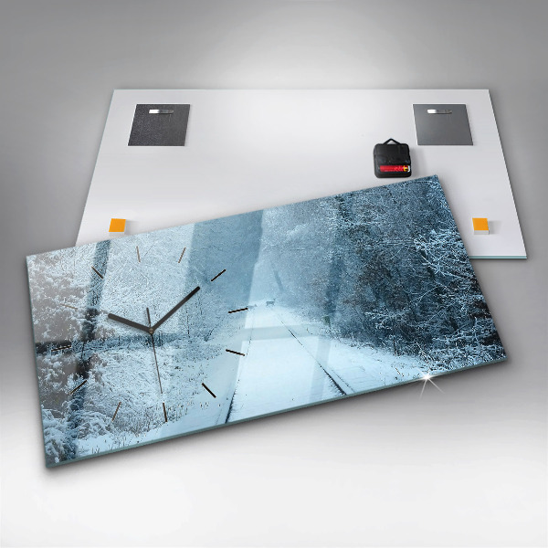 Horizontální skleněné hodiny na stěnu Jeleni na kolejích