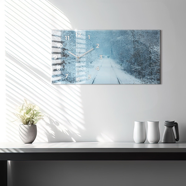 Horizontální skleněné hodiny na stěnu Jeleni na kolejích