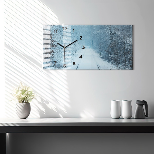 Horizontální skleněné hodiny na stěnu Jeleni na kolejích