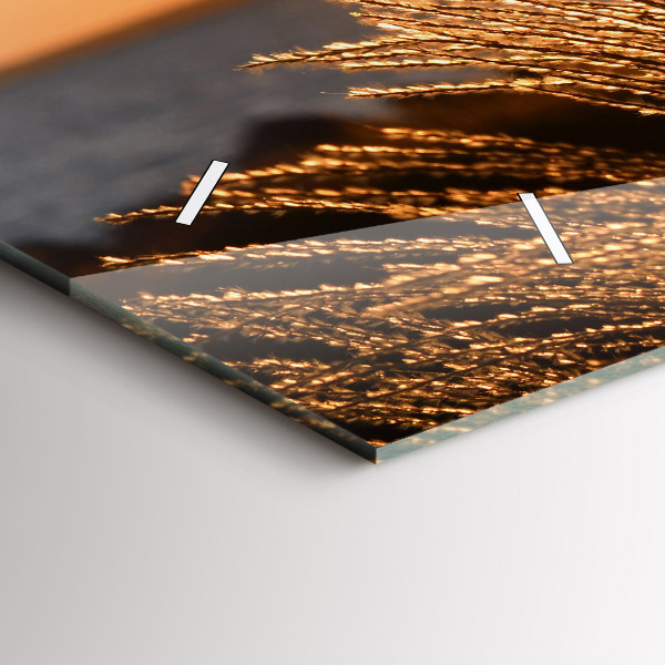 Horizontální skleněné hodiny na stěnu Pšenice ve zlaté hodině