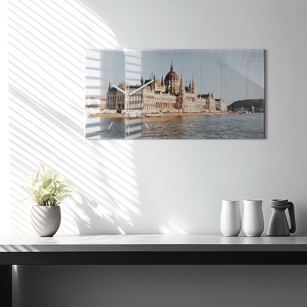 Horizontální skleněné hodiny na stěnu Parlament v Budapešti