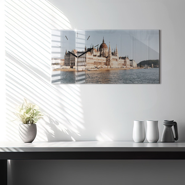 Horizontální skleněné hodiny na stěnu Parlament v Budapešti