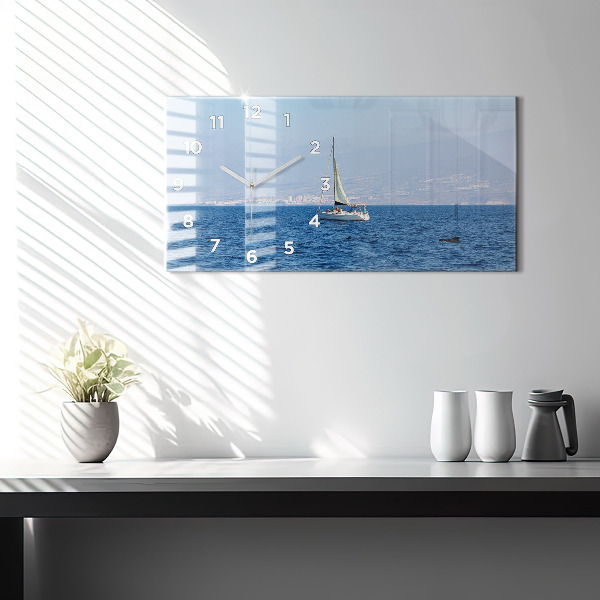 Horizontální skleněné hodiny na stěnu Jachta na Tenerife