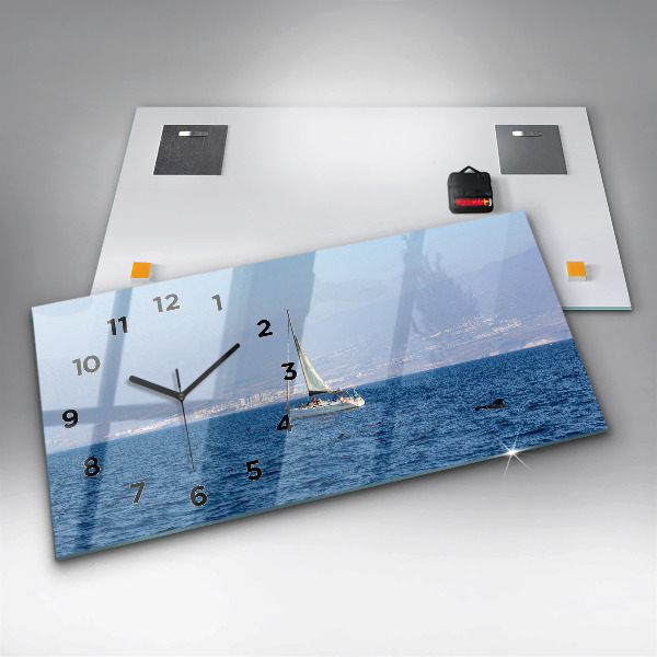 Horizontální skleněné hodiny na stěnu Jachta na Tenerife