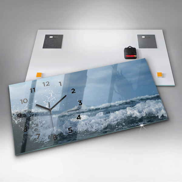 Horizontální skleněné hodiny na stěnu Fotografování vln