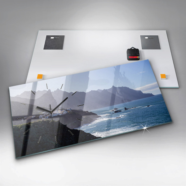 Horizontální skleněné hodiny na stěnu Hory u oceánu