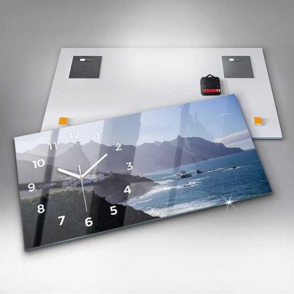 Horizontální skleněné hodiny na stěnu Hory u oceánu