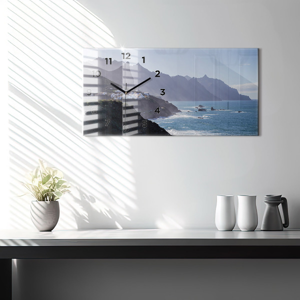 Horizontální skleněné hodiny na stěnu Hory u oceánu
