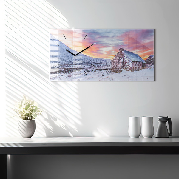 Horizontální skleněné hodiny na stěnu Chata v horách