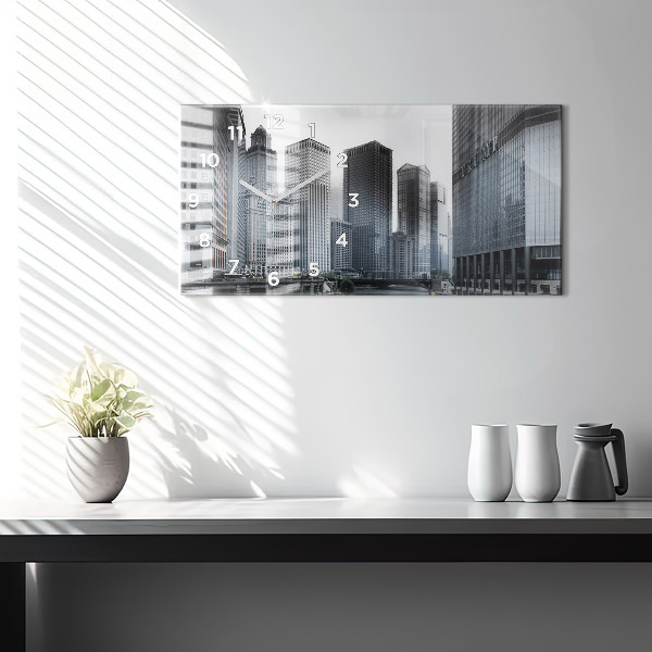 Horizontální skleněné hodiny na stěnu Loď s panoramatickým výhledem na město