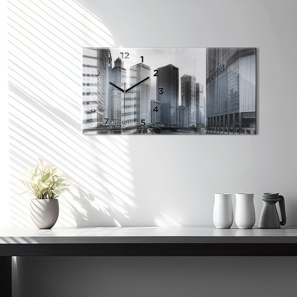 Horizontální skleněné hodiny na stěnu Loď s panoramatickým výhledem na město