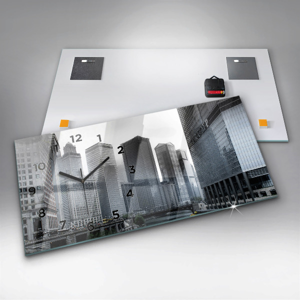 Horizontální skleněné hodiny na stěnu Loď s panoramatickým výhledem na město
