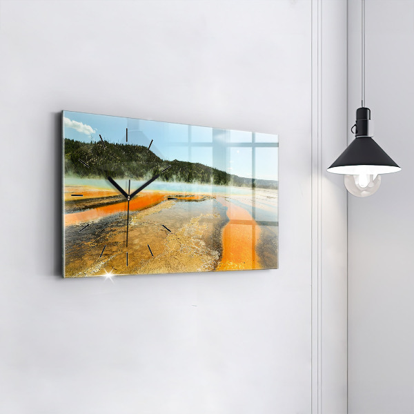 Horizontální skleněné hodiny na stěnu Jezero s horami