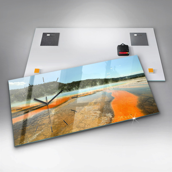 Horizontální skleněné hodiny na stěnu Jezero s horami