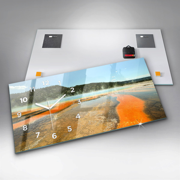 Horizontální skleněné hodiny na stěnu Jezero s horami