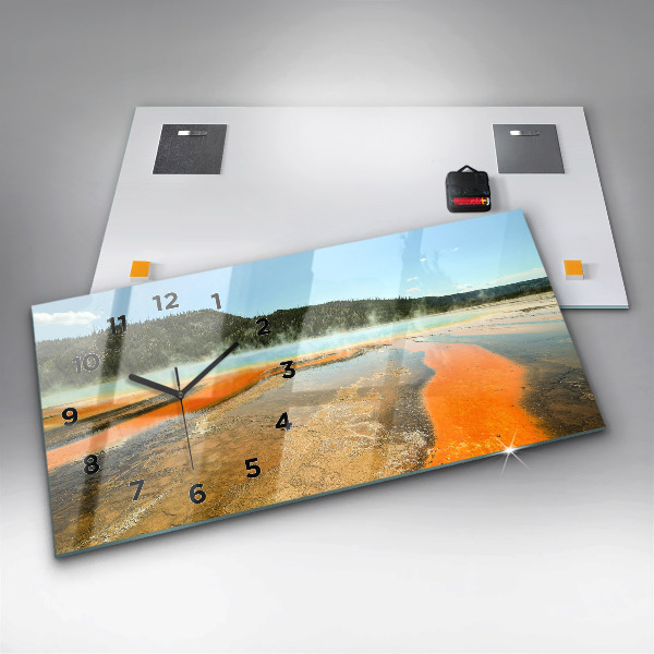 Horizontální skleněné hodiny na stěnu Jezero s horami