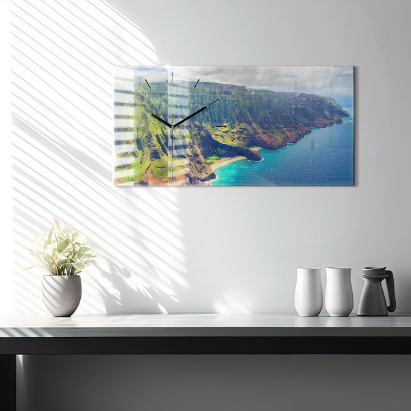 Horizontální skleněné hodiny na stěnu Havajské moře