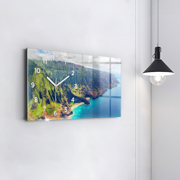 Horizontální skleněné hodiny na stěnu Havajské moře
