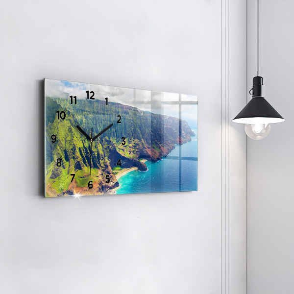 Horizontální skleněné hodiny na stěnu Havajské moře