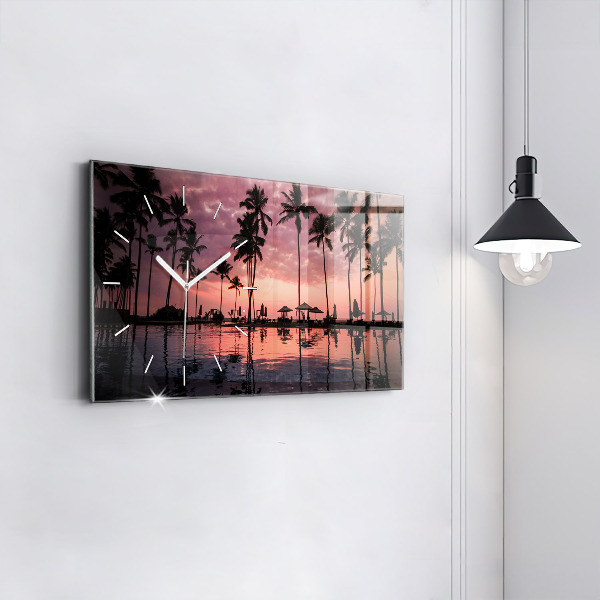 Horizontální skleněné hodiny na stěnu Palmy na Havaji