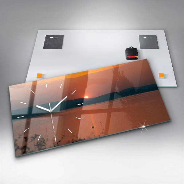 Horizontální skleněné hodiny na stěnu Balaton večer