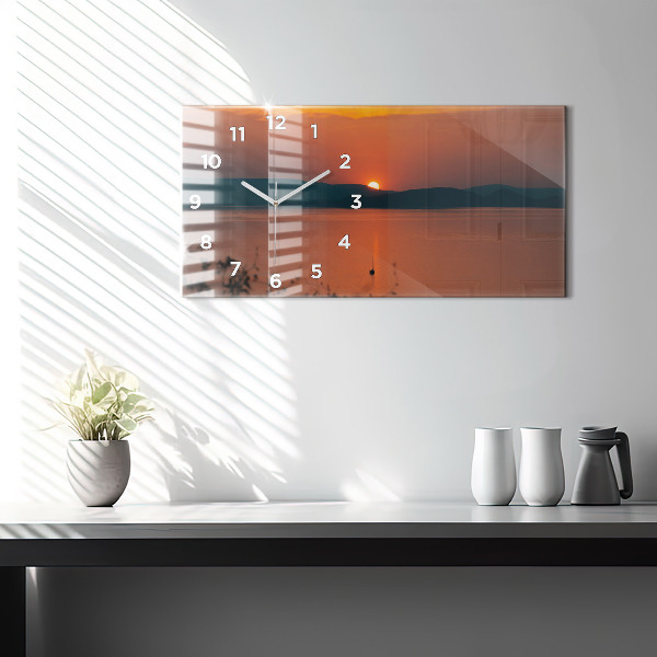 Horizontální skleněné hodiny na stěnu Balaton večer