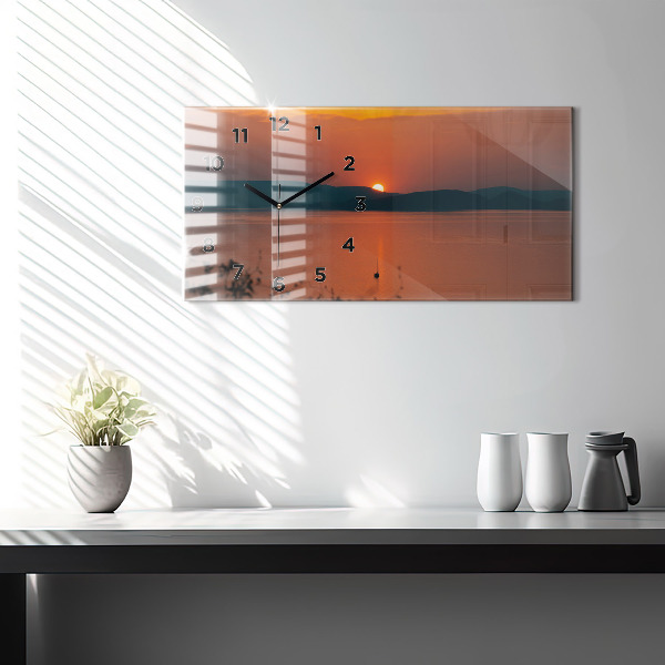 Horizontální skleněné hodiny na stěnu Balaton večer