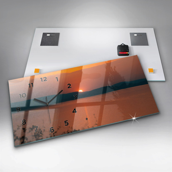 Horizontální skleněné hodiny na stěnu Balaton večer