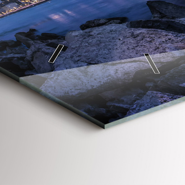 Horizontální skleněné hodiny na stěnu Skalnaté pobřeží pod mostem