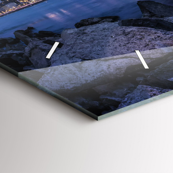 Horizontální skleněné hodiny na stěnu Skalnaté pobřeží pod mostem