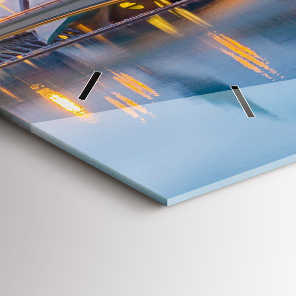 Horizontální skleněné hodiny na stěnu Západ slunce ve městě