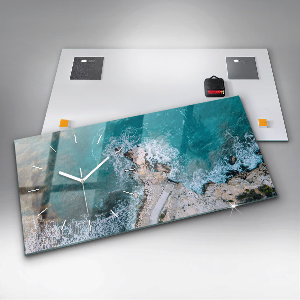 Horizontální skleněné hodiny na stěnu Fjordy na pobřeží Costa Blanca