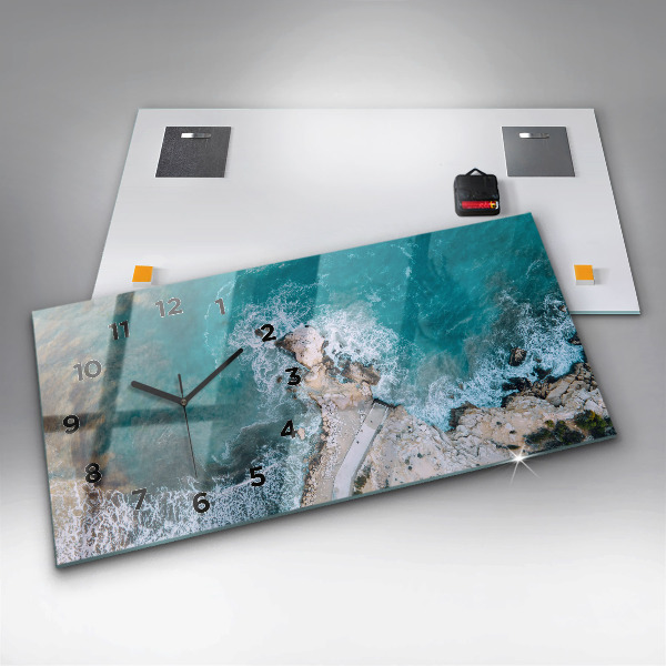 Horizontální skleněné hodiny na stěnu Fjordy na pobřeží Costa Blanca