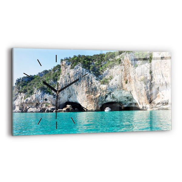 Horizontální skleněné hodiny na stěnu Podmořská jeskyně