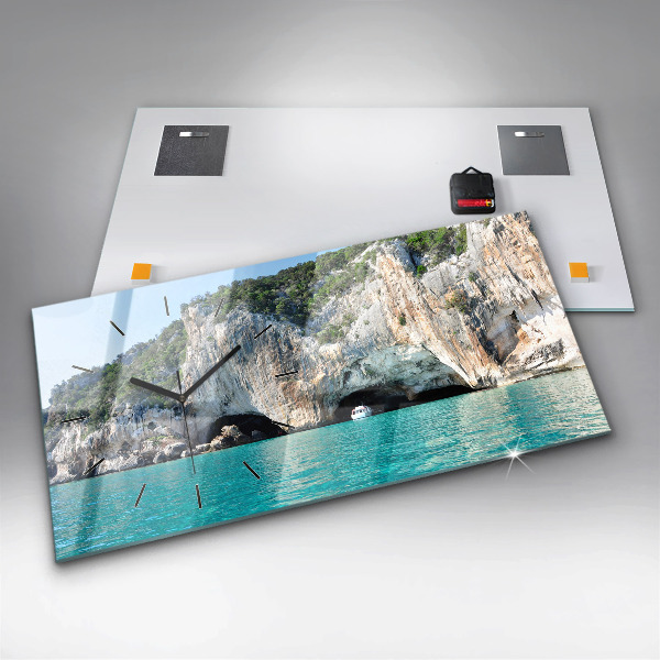 Horizontální skleněné hodiny na stěnu Podmořská jeskyně