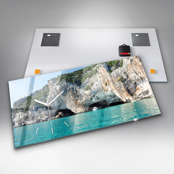 Horizontální skleněné hodiny na stěnu Podmořská jeskyně