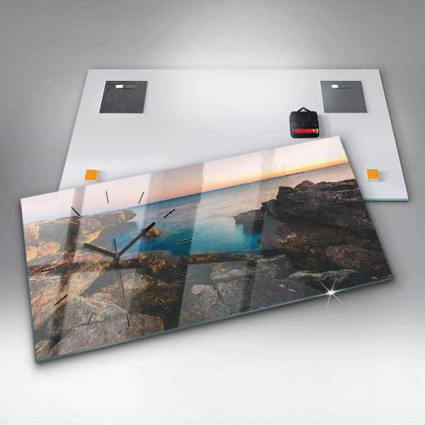 Horizontální skleněné hodiny na stěnu Mořská krajina