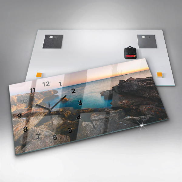 Horizontální skleněné hodiny na stěnu Mořská krajina