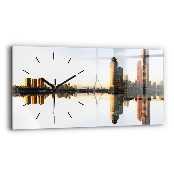 Horizontální skleněné hodiny na stěnu Město u řeky