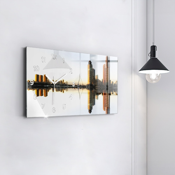 Horizontální skleněné hodiny na stěnu Město u řeky