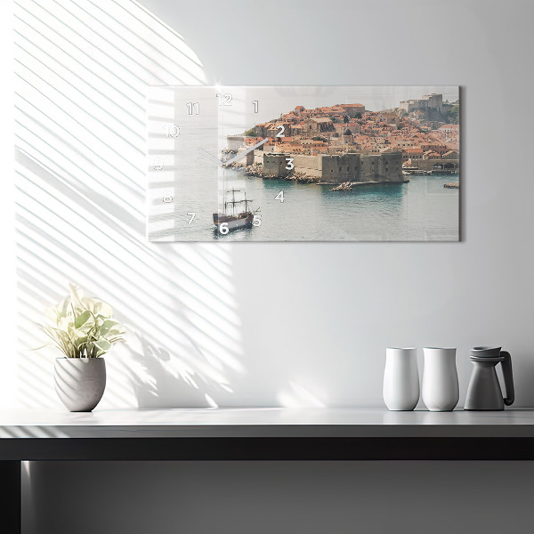 Horizontální skleněné hodiny na stěnu Plachetnice v Dubrovníku