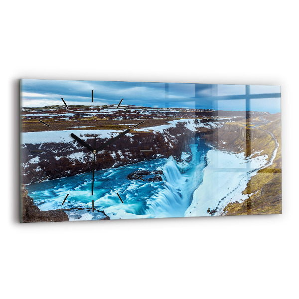 Horizontální hodiny na skle Vodopád Gullfoss na Islandu