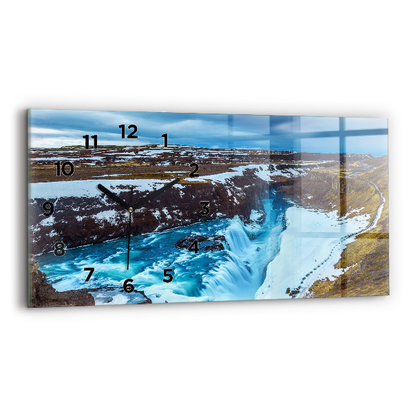 Horizontální hodiny na skle Vodopád Gullfoss na Islandu