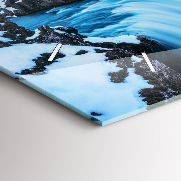 Horizontální hodiny na skle Vodopád Godafoss Island