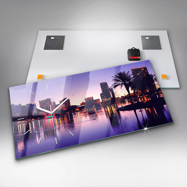 Horizontální hodiny na skle Panorama města Orlando