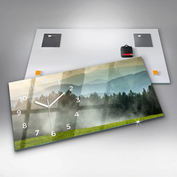 Horizontální skleněné hodiny na stěnu Horská krajina