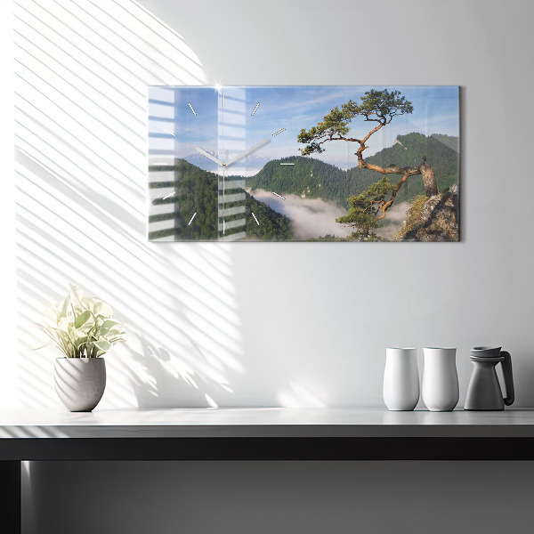 Horizontální skleněné hodiny na stěnu Vrchol Sokolica v Pieninách