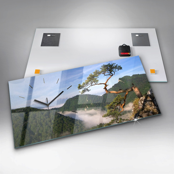 Horizontální skleněné hodiny na stěnu Vrchol Sokolica v Pieninách