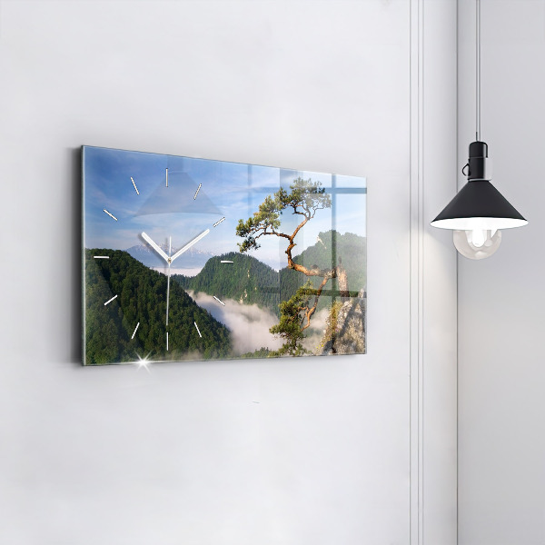 Horizontální skleněné hodiny na stěnu Vrchol Sokolica v Pieninách