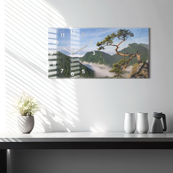 Horizontální skleněné hodiny na stěnu Vrchol Sokolica v Pieninách